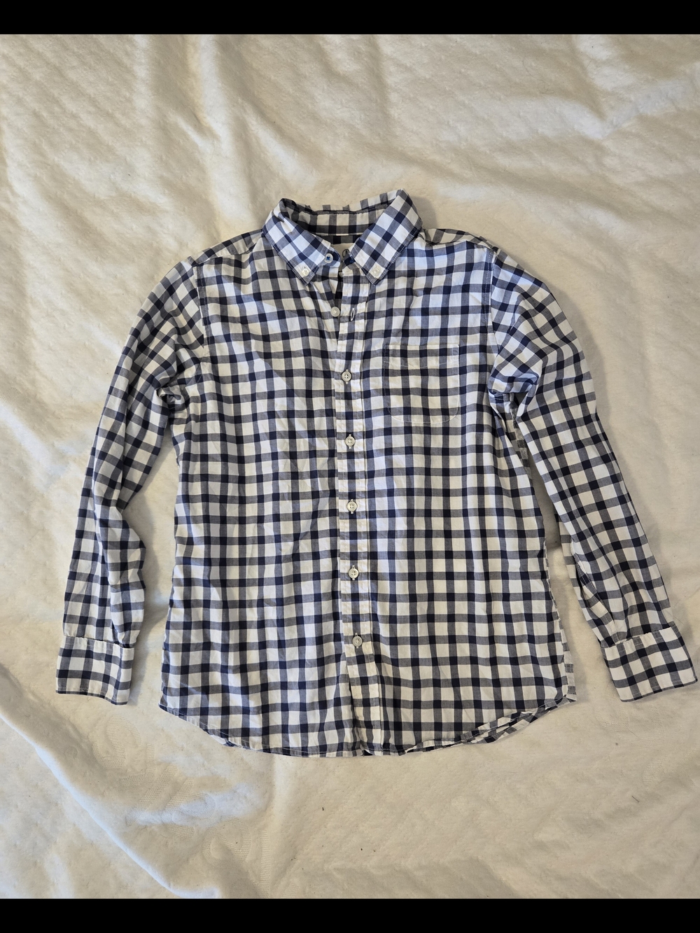 Lands' End Navy and White Check Button-Down Shirt